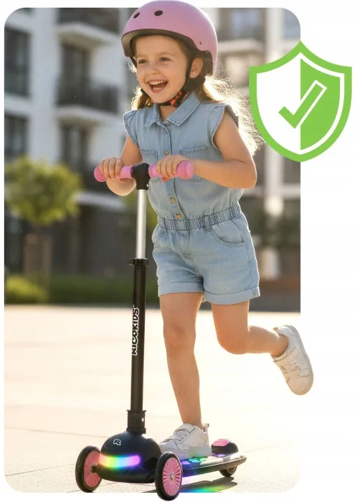 Detail produktu 5: Detská trojkolesová balančná kolobežka s LED svetlami Ricokids Glowi – čierno-ružová