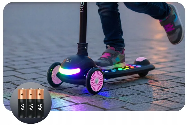 Detail produktu 7: Detská trojkolesová balančná kolobežka s LED svetlami Ricokids Glowi – čierno-ružová