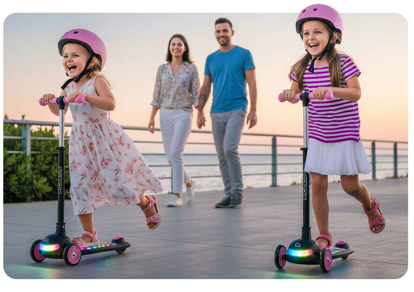 Detail produktu 14: Detská trojkolesová balančná kolobežka s LED svetlami Ricokids Glowi – čierno-ružová