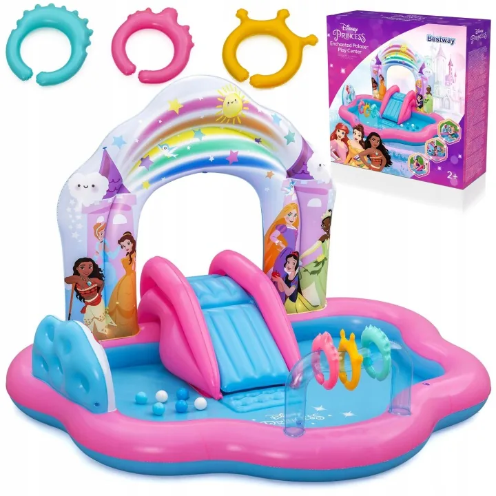 Nafukovacie detské ihrisko na záhradu so šmykľavkou Princezná Disney 221 x 193 x 140 cm Bestway 53175