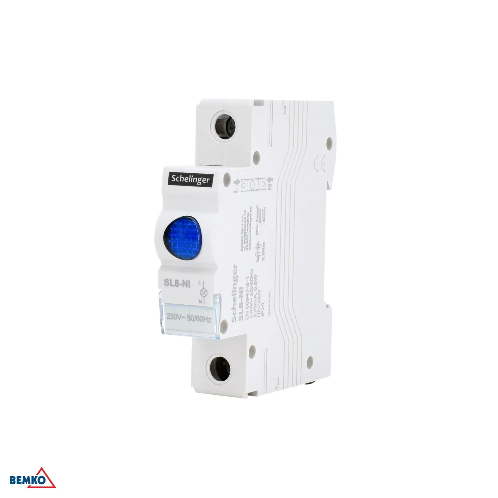 Schelinger LED kontrolka 230 V modrá na DIN lištu BM-A15-SL8-NI