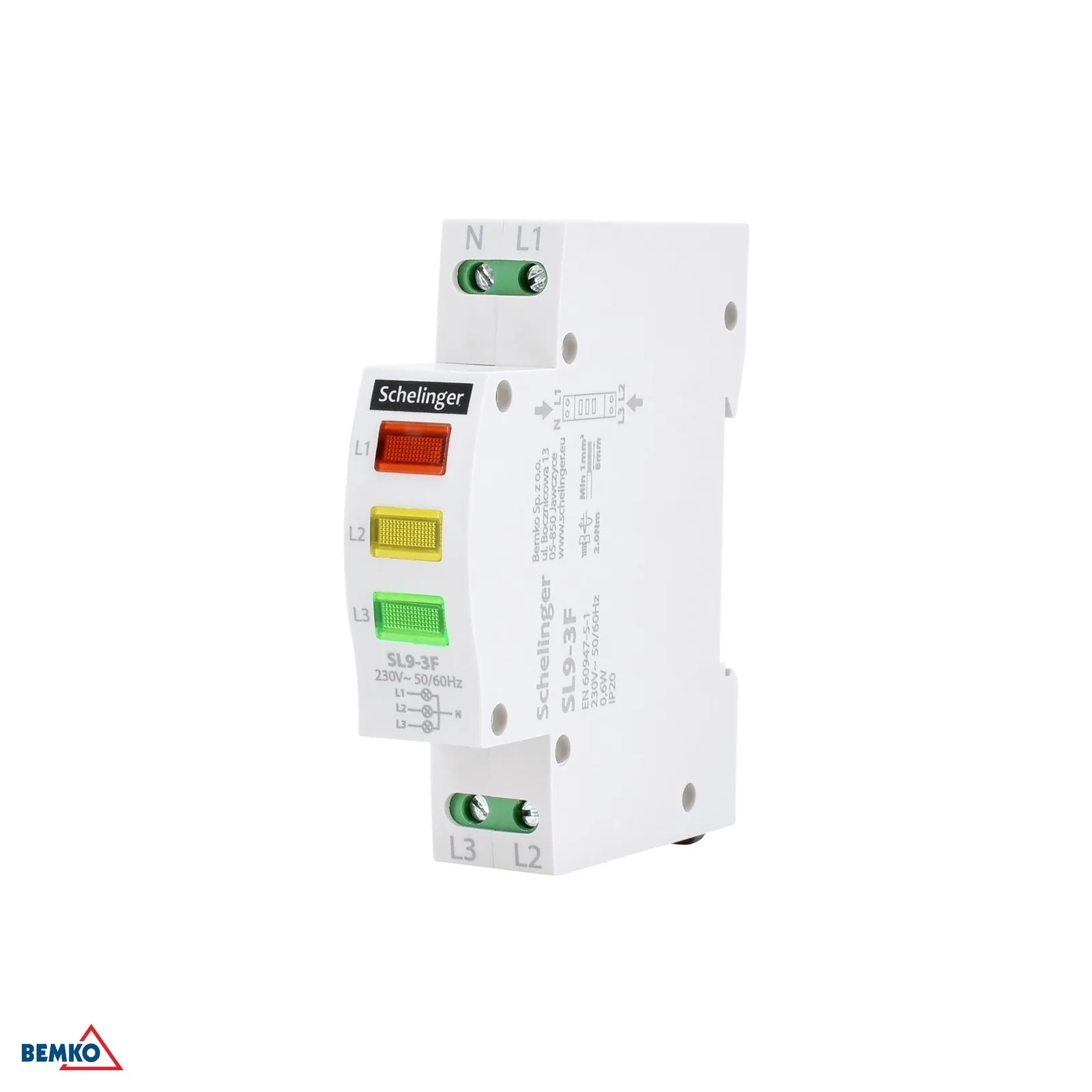 Schelinger signálna LED kontrolka na DIN lištu pre 3 fázy 230 V BM-A15-SL9-3F