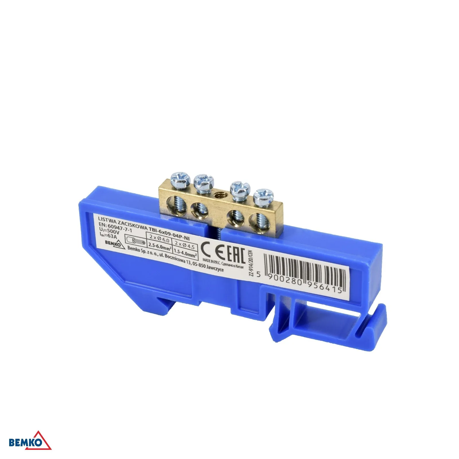 Schelinger modulová svorkovnica na DIN lištu 63A 500V 1 modul modrá BM-A18-TBI-6X09-04P-NI