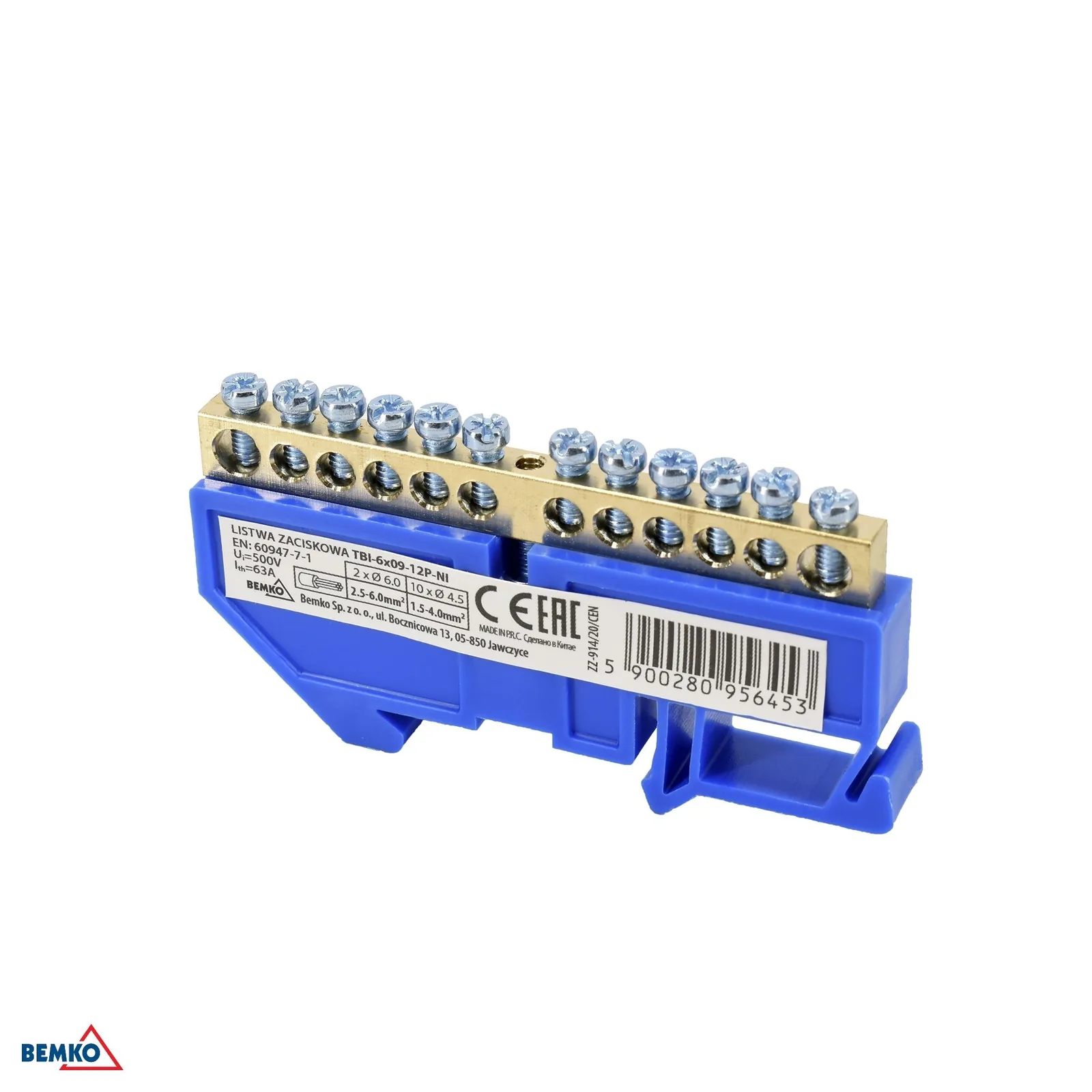 Schelinger modulová svorkovnica na DIN lištu 35 mm, modrá 63 A 500 V BM-A18-TBI-6X09-12P-NI