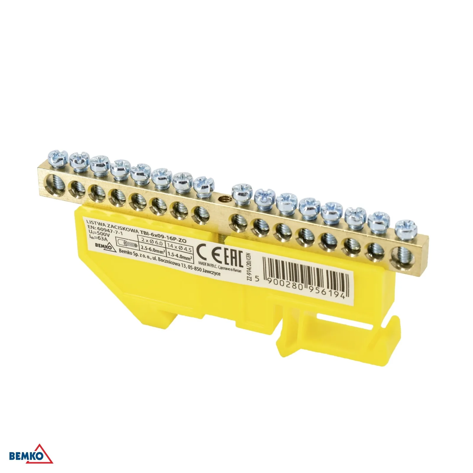 Schelinger priechodná svorkovnica na DIN lištu 35 mm 63A 500V BM-A18-TBI-6X09-16P-ZO