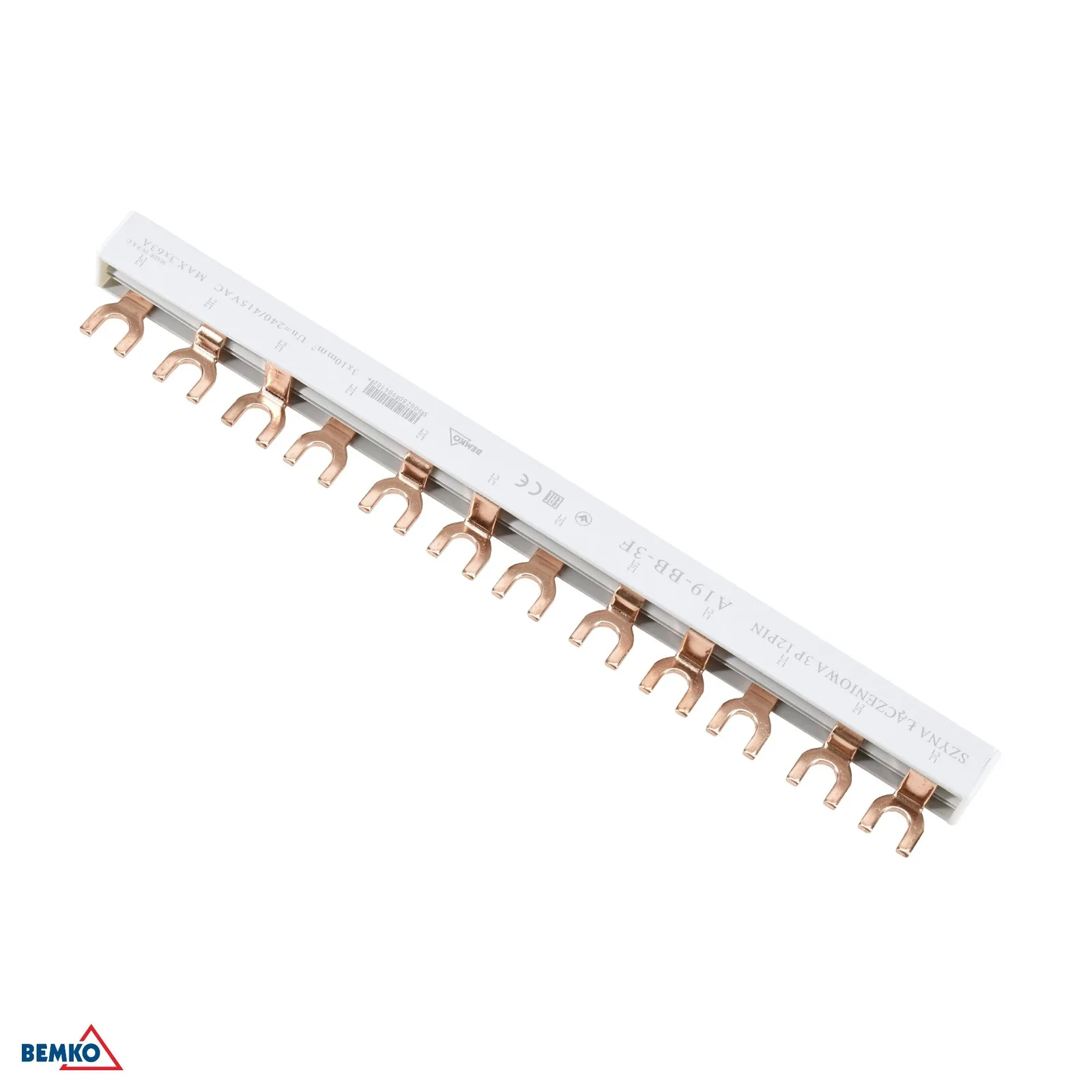 Schelinger trojfázová medená prípojnica typu U 63 A, 10 mm², 12 modulov BM-A19-BB-3F