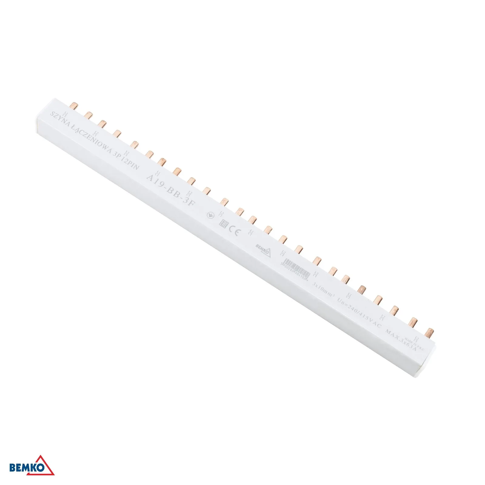 Schelinger trojfázová medená prípojnica typu U 63 A, 10 mm², 12 modulov BM-A19-BB-3F