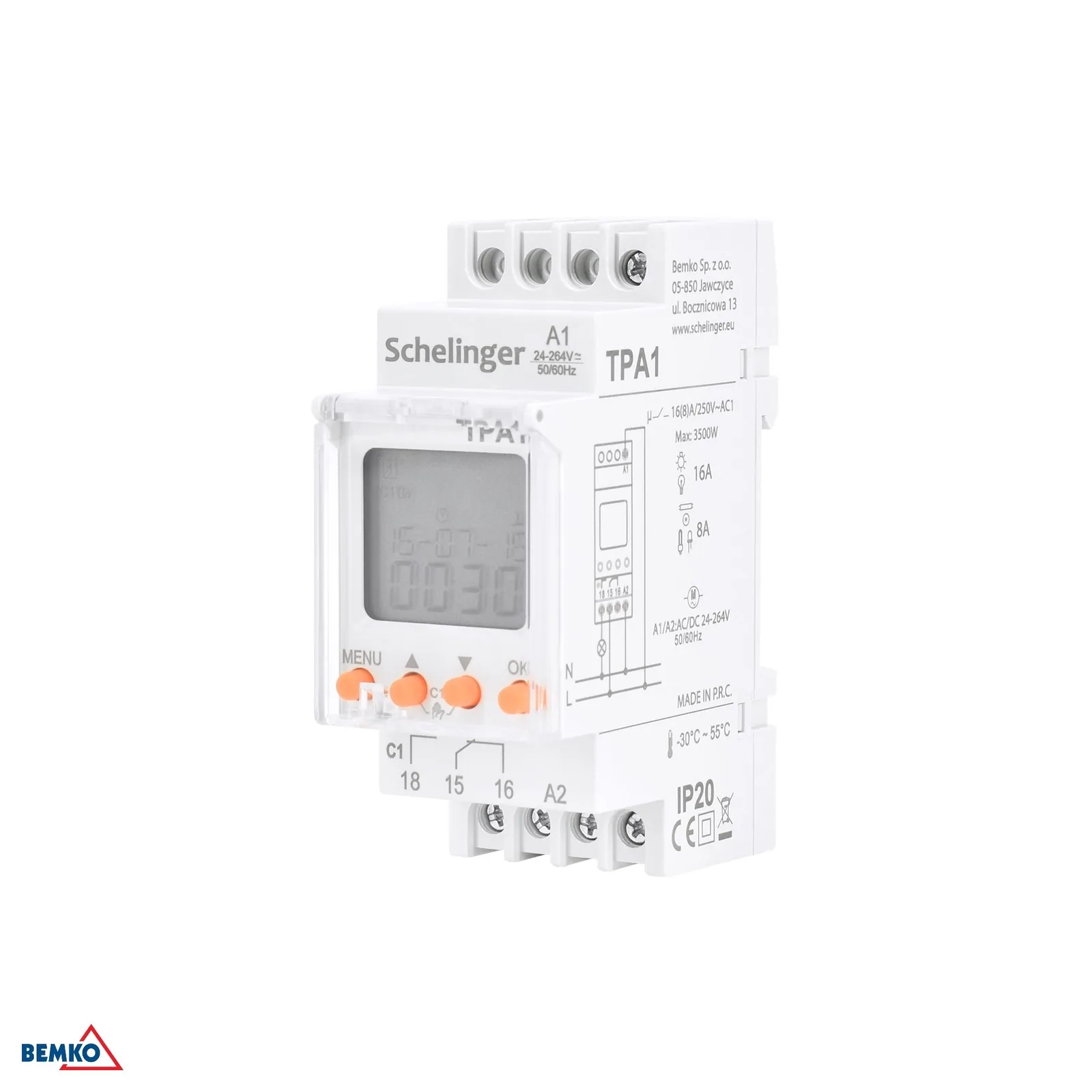 Schelinger astronomické spínacie hodiny na DIN lištu 24–264 V AC/DC, 1 kanál BM-A25-TPA1