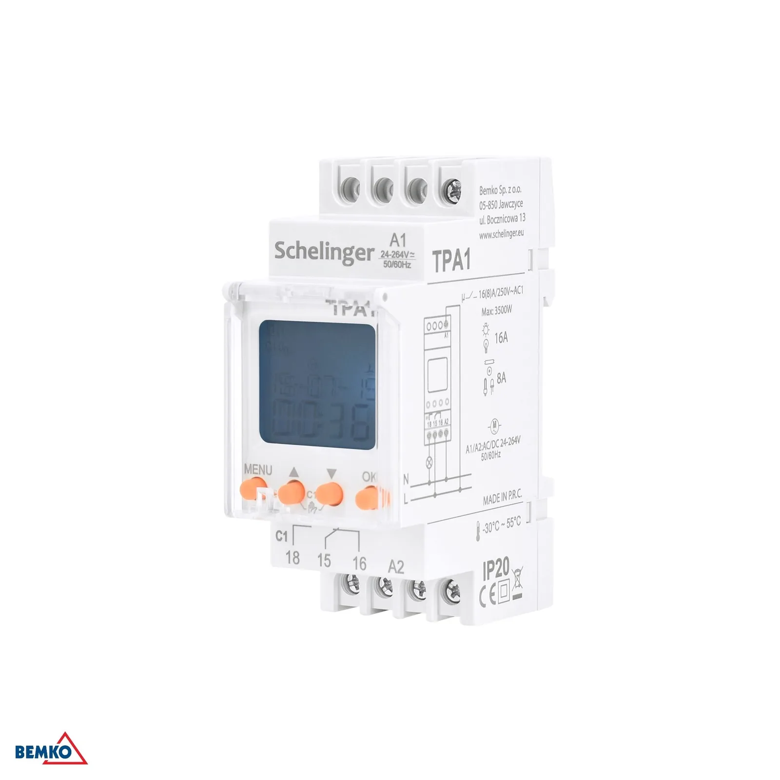 Schelinger astronomické spínacie hodiny na DIN lištu 24–264 V AC/DC, 1 kanál BM-A25-TPA1