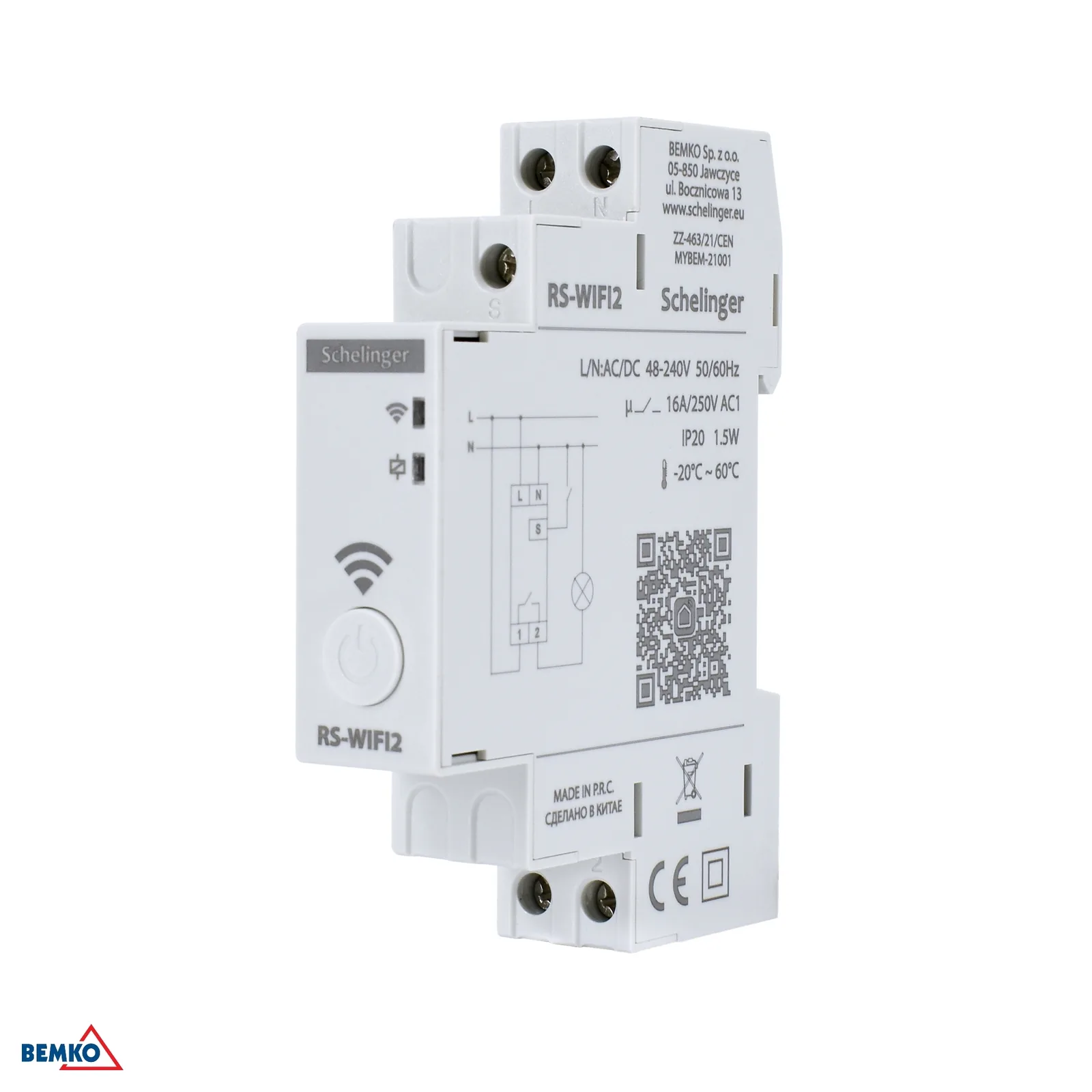 Schelinger astronomické Wi‑Fi časové relé na DIN lištu 1 kanál, 48–240 V, 16 A BM-A26-RS-WIFI2