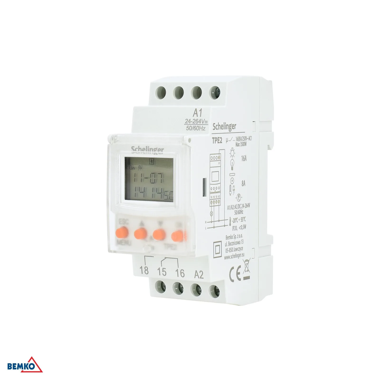Elektronický časový spínač Schelinger na DIN lištu, 2 moduly BM-A26-TPE2