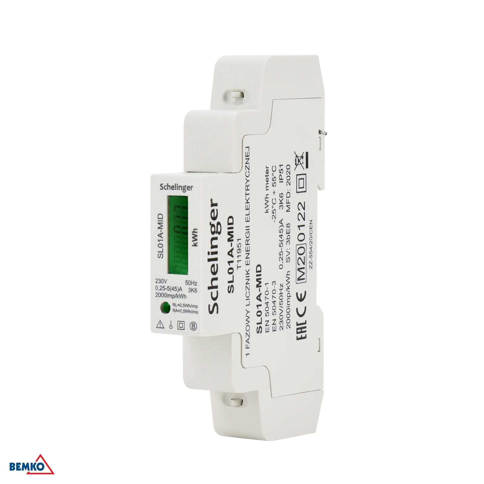 Jednofázový elektromer na DIN lištu Schelinger 1 modul 230 V 45 A BM-A31-SL01A-MID