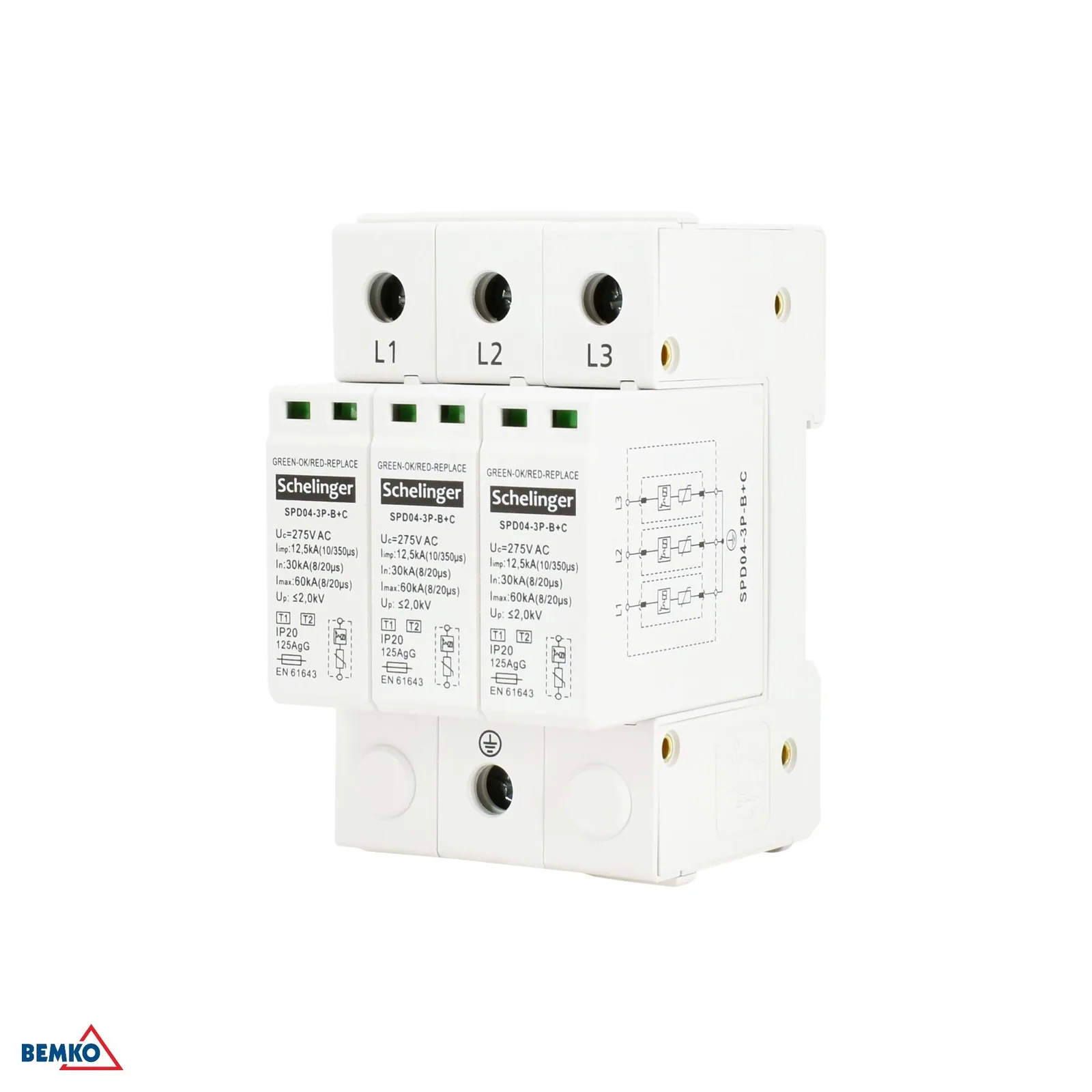 Prepätová ochrana 3P T1+T2 12,5 kA 275 V Schelinger BM-A51-SPD04-3P-B+C