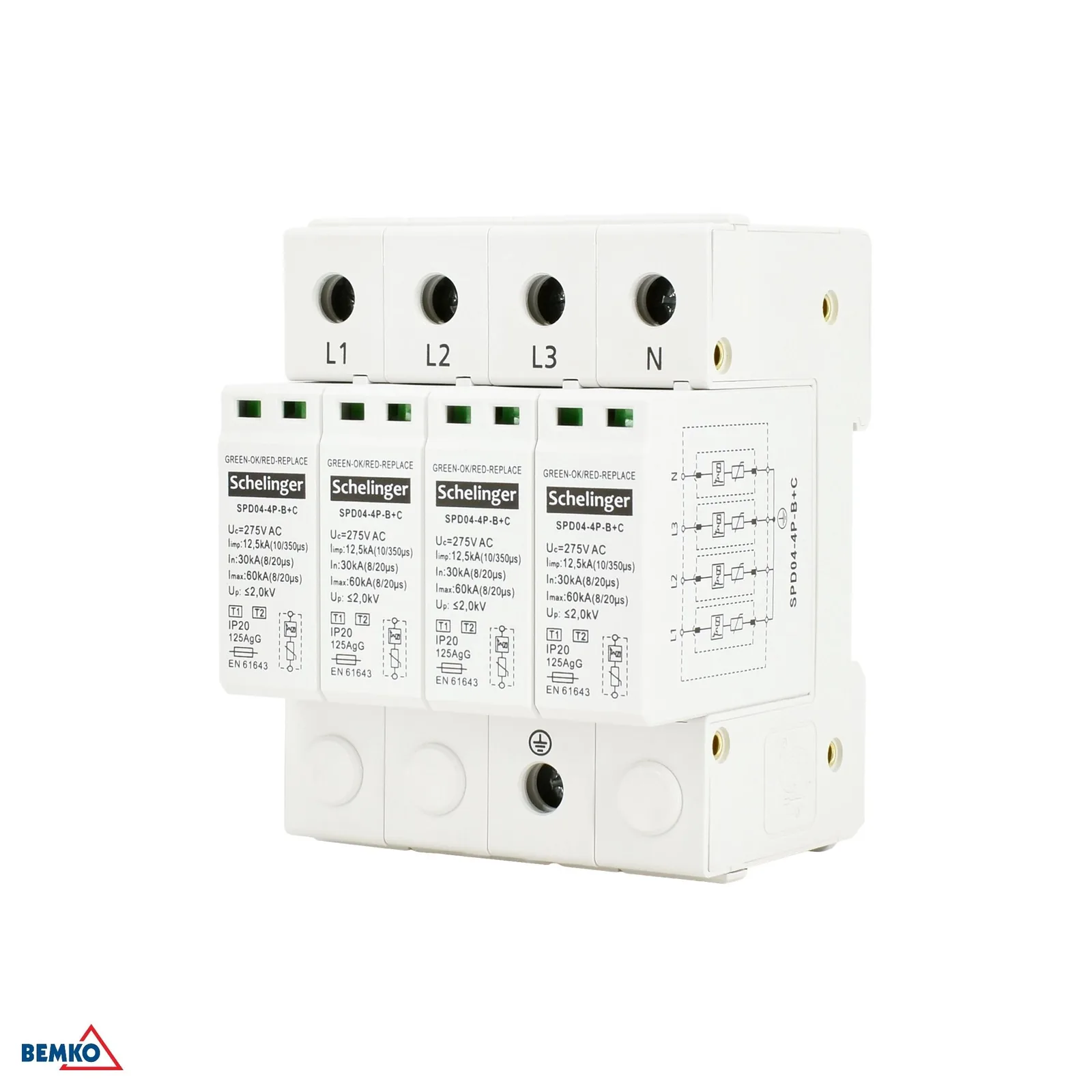 Prepätová ochrana 4P T1+T2 12,5 kA Schelinger BM-A51-SPD04-4P-B+C