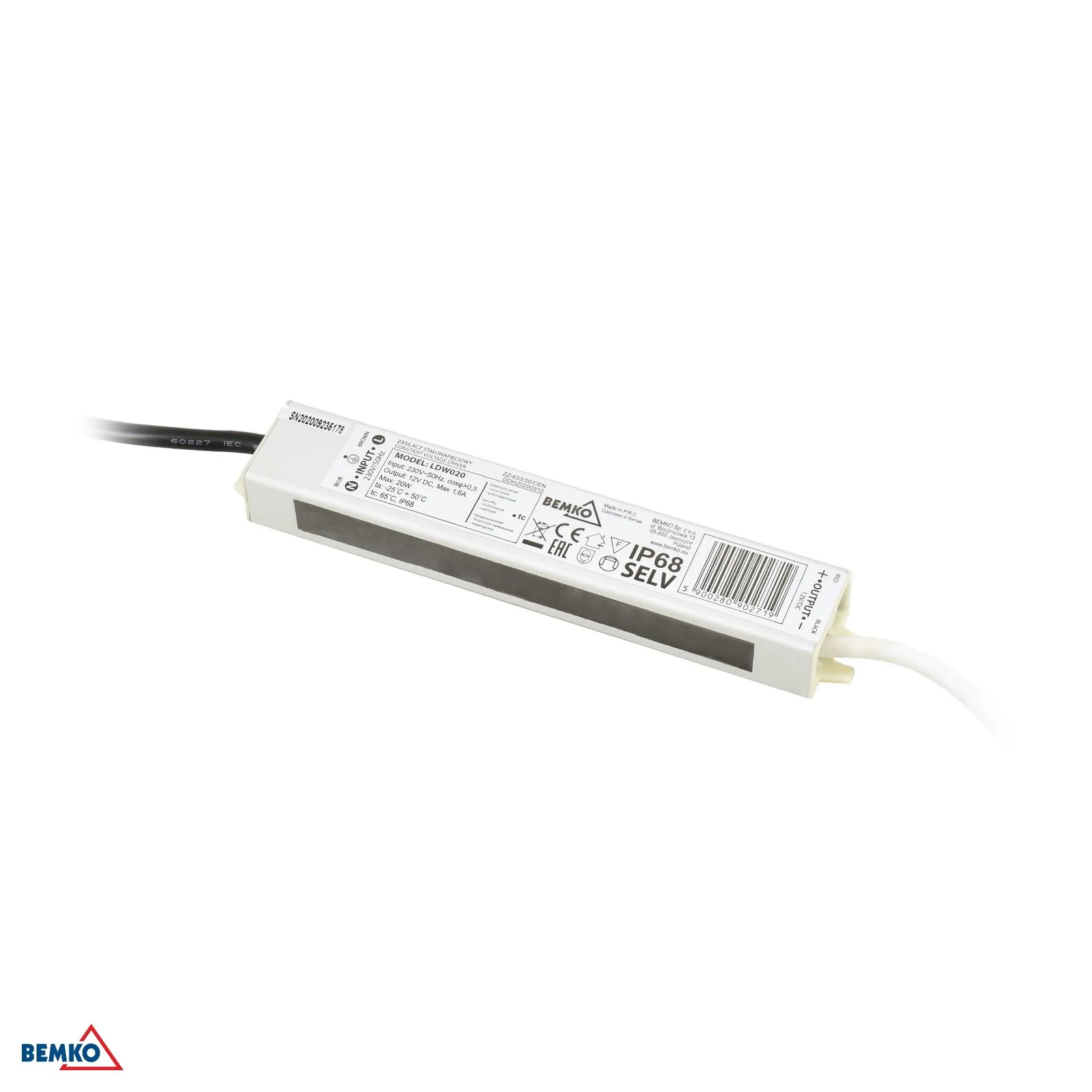 Bemko hermetický LED transformátor 12V IP68 20W BM-B42-LDW020