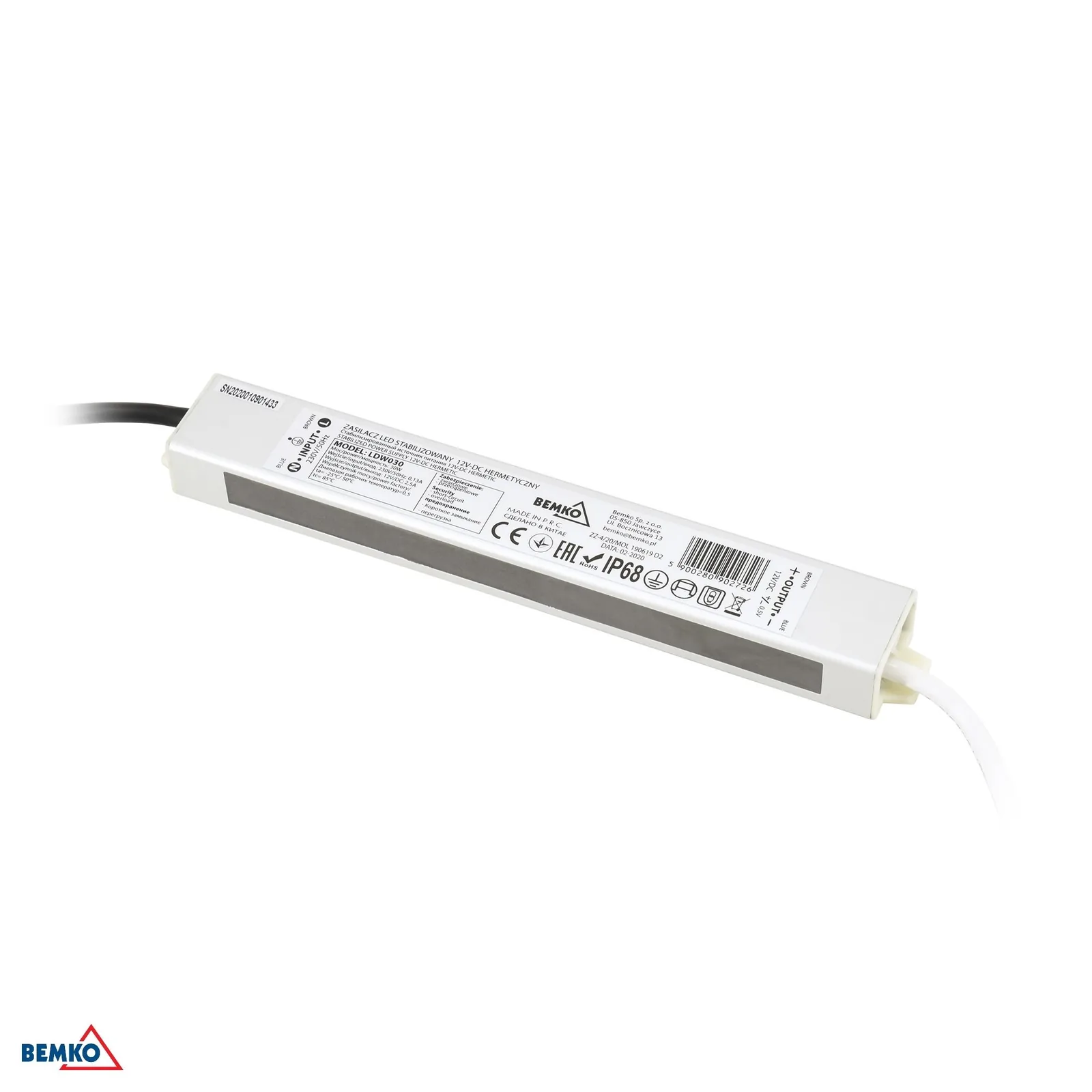 Bemko hermetický LED transformátor IP68 12V 30W BM-B42-LDW030