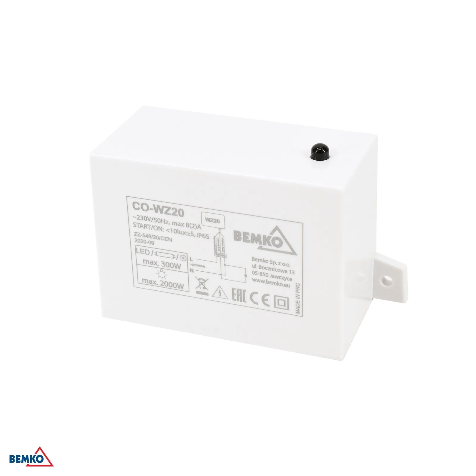 Súmrakový spínač so senzorom svetla IP54 230 V, biely BM-B55-CO-WZ20