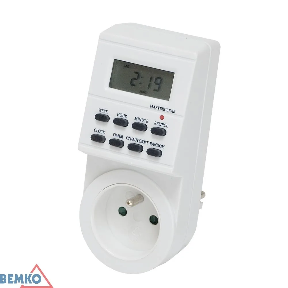 Bemko týždenný elektronický časovač do zásuvky 230 V / 16 A, 8 programov, IP20 BM-B60-TSEF1