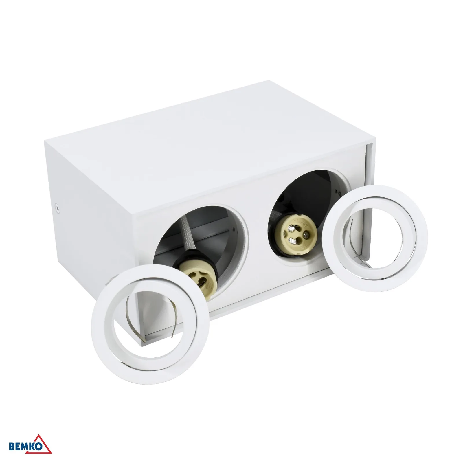 Zapustené stropné bodové svietidlo GU10, biele, 182 × 96 mm, 2×50W BM-C23-DLO-AS-GU10-250-WH