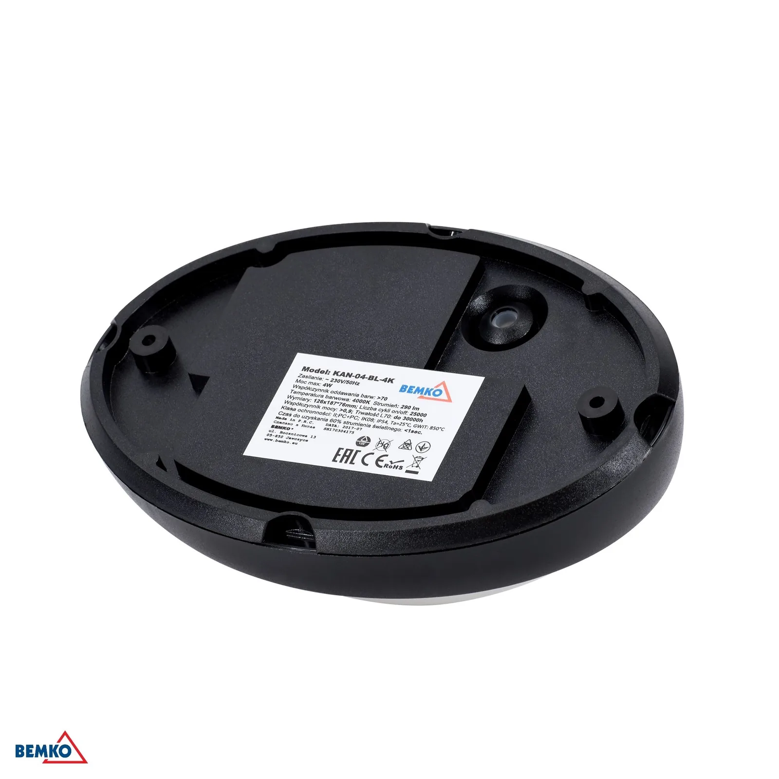 LED stropné svietidlo IP54 8W 4000K 720 lm čierne Bemko BM-C45-KAN-08-BL-4K