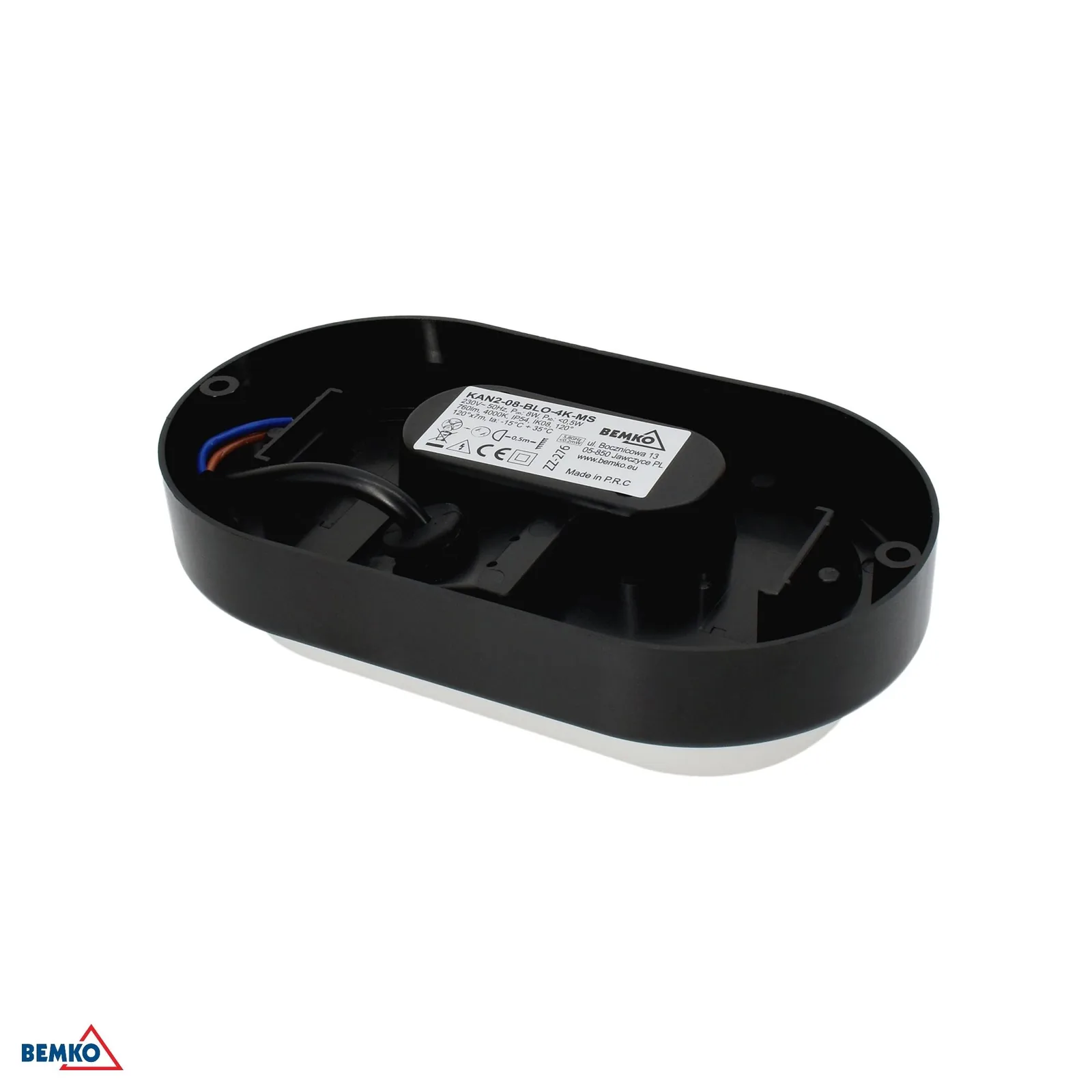 LED stropné svietidlo so senzorom pohybu 8W 4000K IP54 čierne oválne BM-C45-KAN2-08-BLO-4K-MS