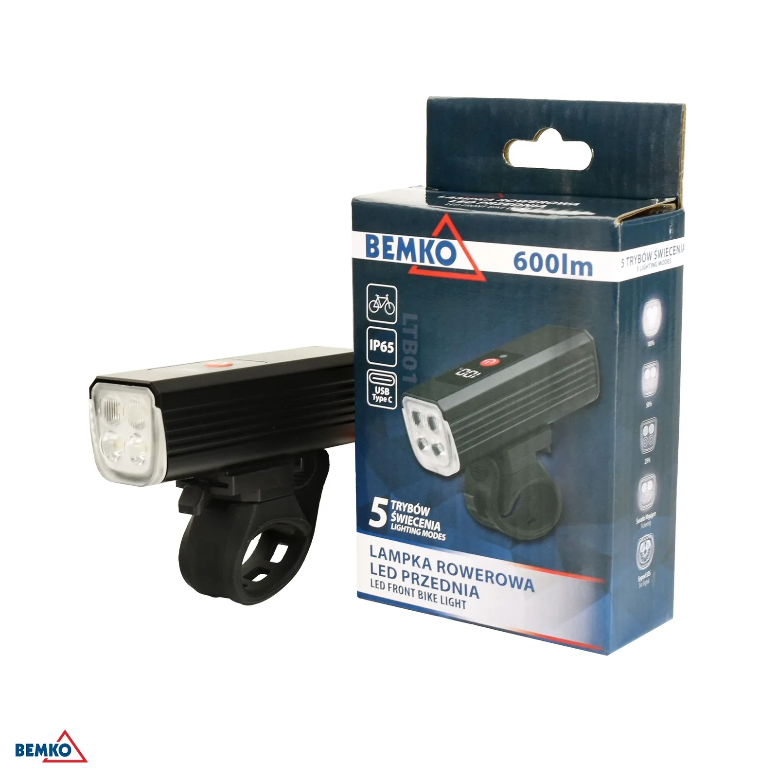 Bemko LED predné svetlo na bicykel 600 lm USB-C IP65 BM-C49-LTB01
