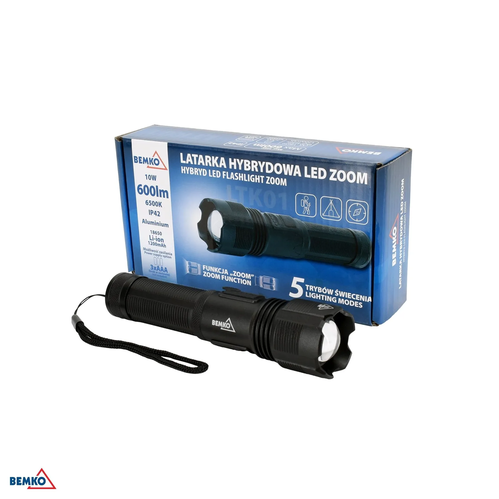 Bemko LED baterka zoom 1200 mAh IP42 BM-C49-LTK01