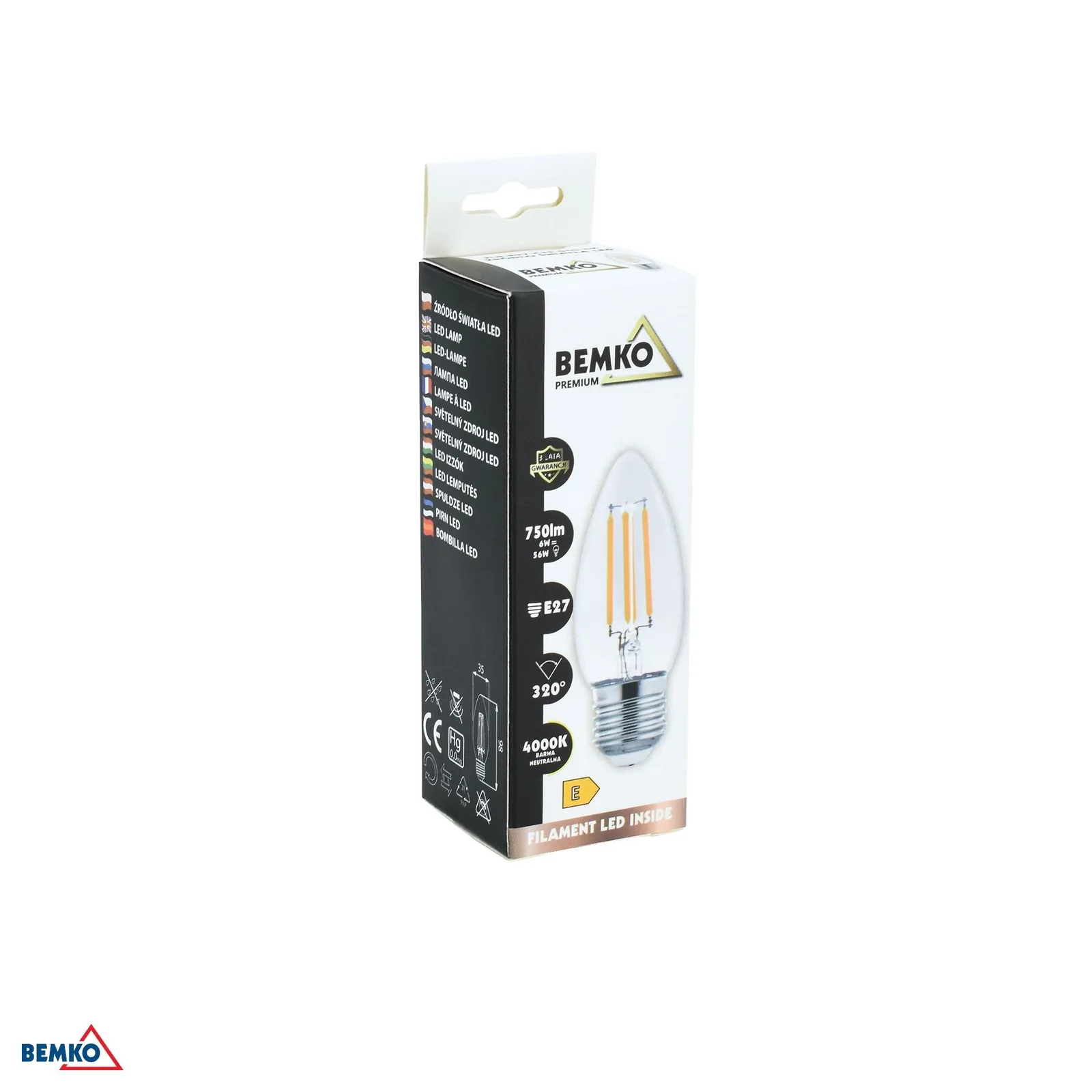Bemko LED filamentová žiarovka E27 C35 6W 700 lm 2700K BM-D86-FLB-E27-C35-060-2K