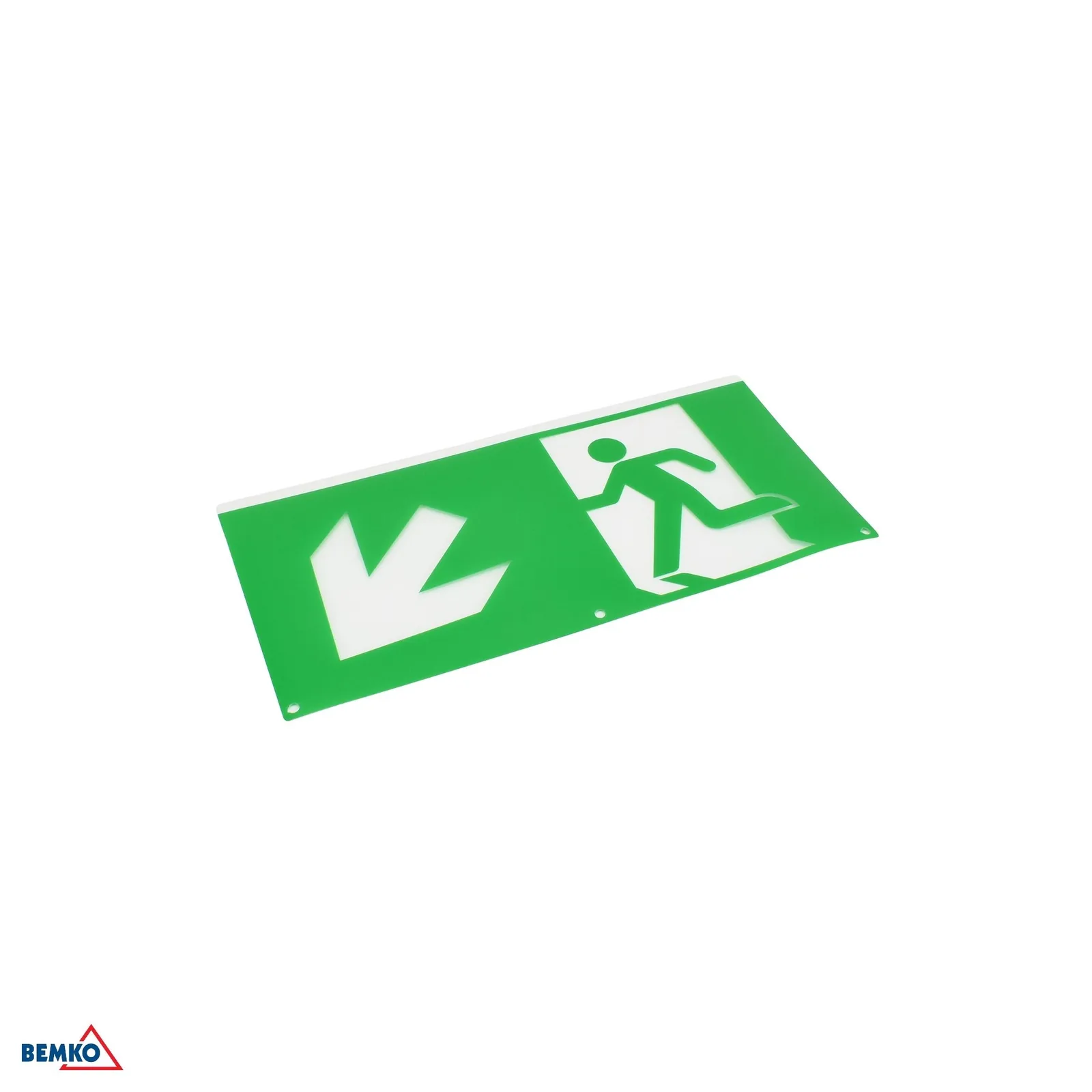 Piktogram pre svietidlo so šípkou dole vľavo 324 × 158 mm BM-S-C91-MLR-PKT-ODL