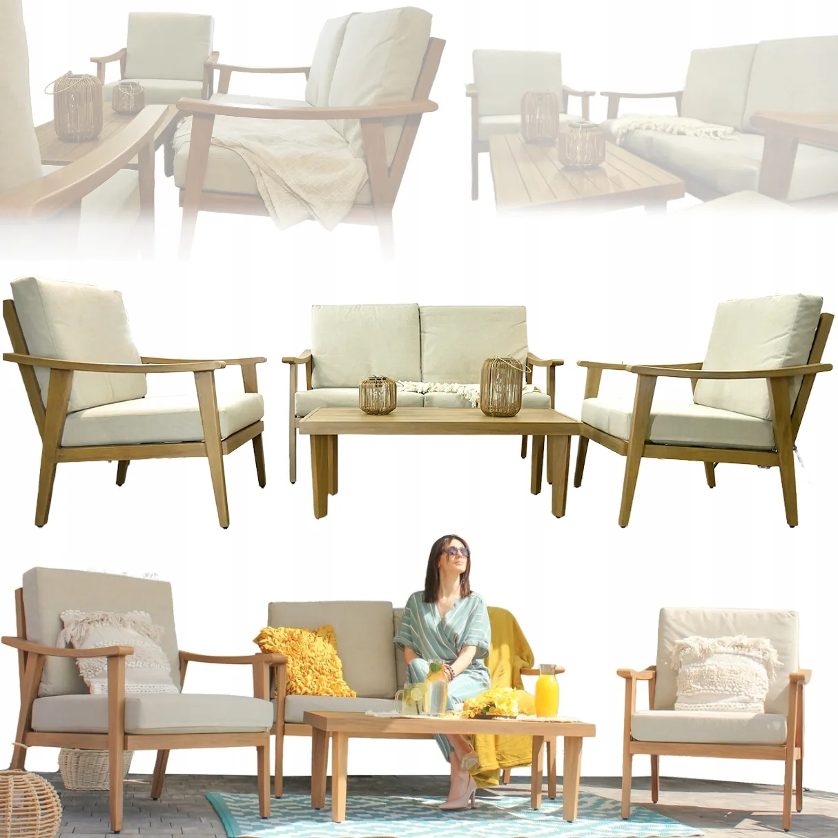 Záhradná hliníková sedacia súprava Tirana – sofa, 2 stoličky a stolík, béžová CH-ALM9538 - detail 3