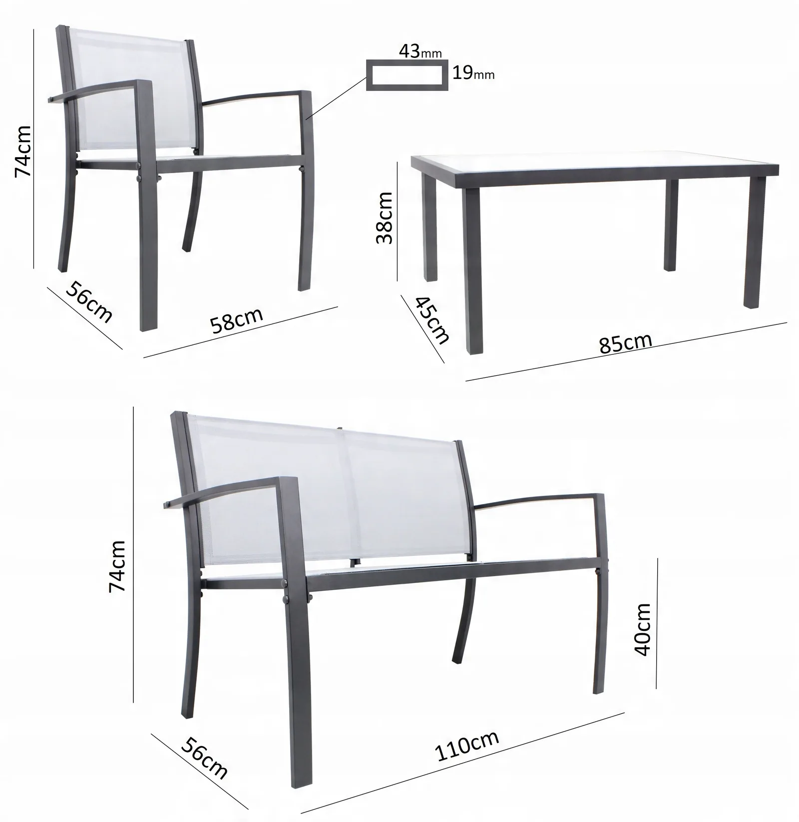 Záhradná sedacia súprava s lavičkou, 2 stoličkami a stolíkom CH-ANH0846 - detail 6