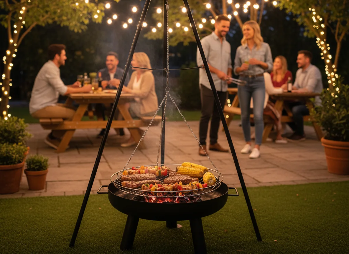 Závesný gril na trojnožke s nastaviteľnou výškou roštu 64,5 x 64,5 x 150 cm CH-BBQ6032 - detail 5