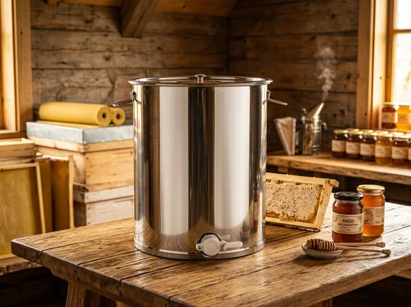 Nerezový odstojník na med 60 l s plastovým ventilom, vekom a rúčkami CH-BEE1390 - detail 2
