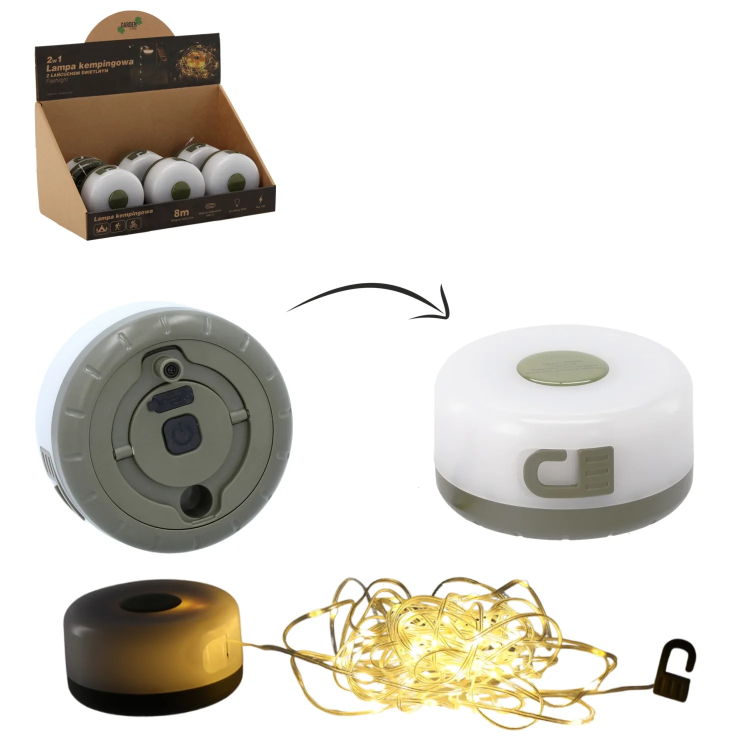 Kempingová lampa so svetelnou reťazou 8 m USB-C CH-CAM1014 - detail 3