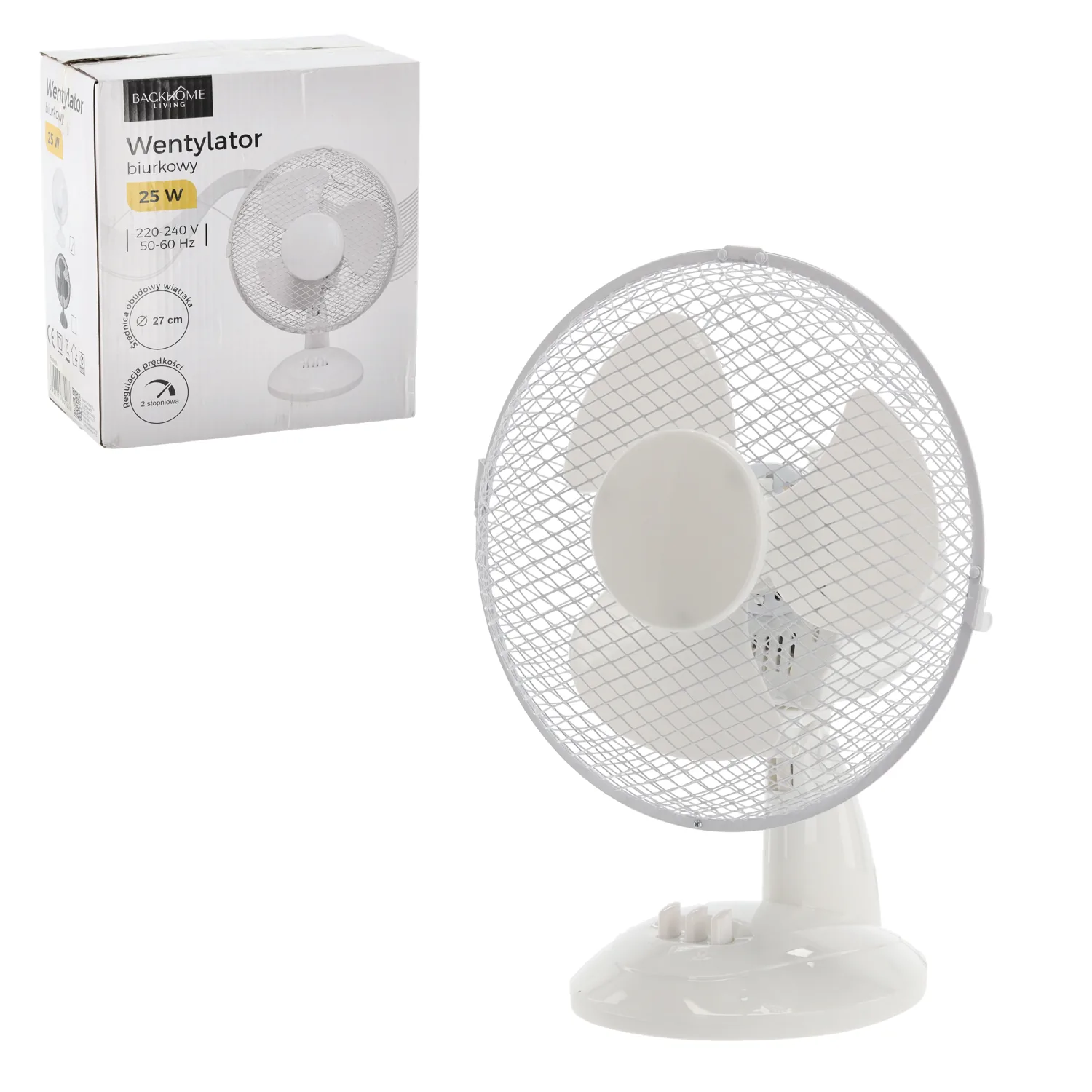 Biely stolný ventilátor 25 W, 27 cm CH-FAN9066 - detail 3