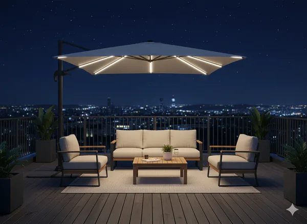 Záhradný slnečník Roma 3 x 4 m s LED osvetlením a obalom sivý CH-GAO1572 - detail 2