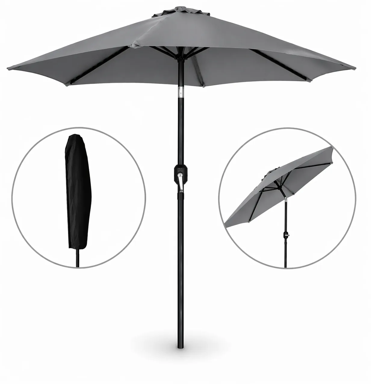 Záhradný slnečník 3 m s naklápaním a kľukou sivý CH-GAO5330 - detail 2