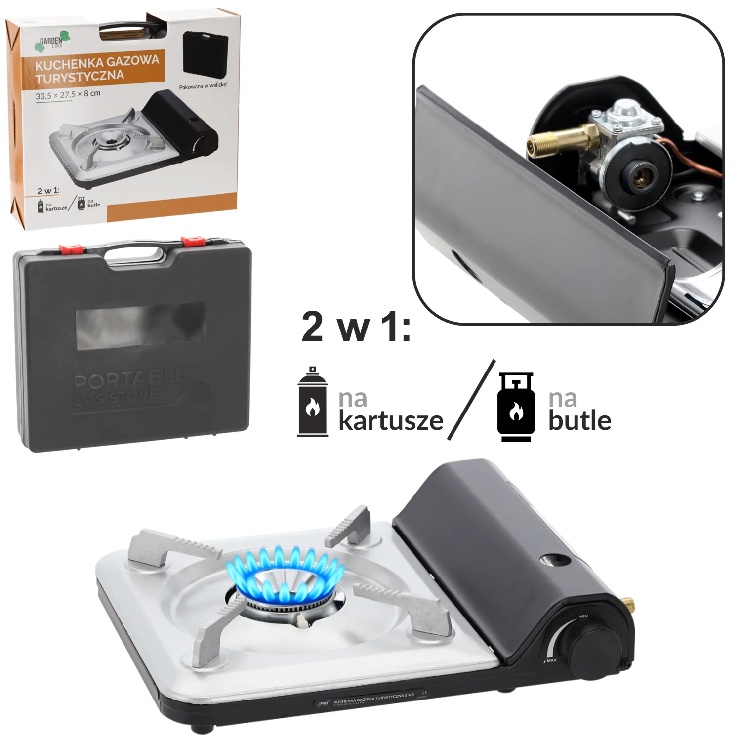 Turistický plynový varič 2V1 na kartušu aj plynovú fľašu CH-GAZ8609 - detail 3