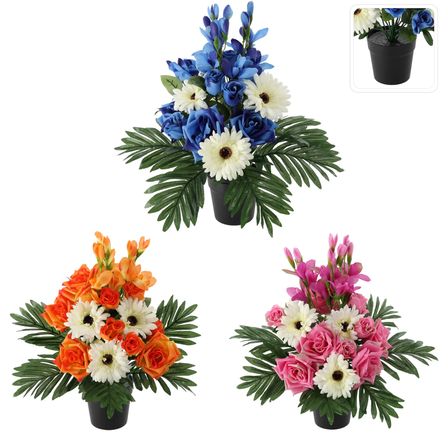 Umelá kytica v kvetináči 43 cm, mix farieb CH-HID2928