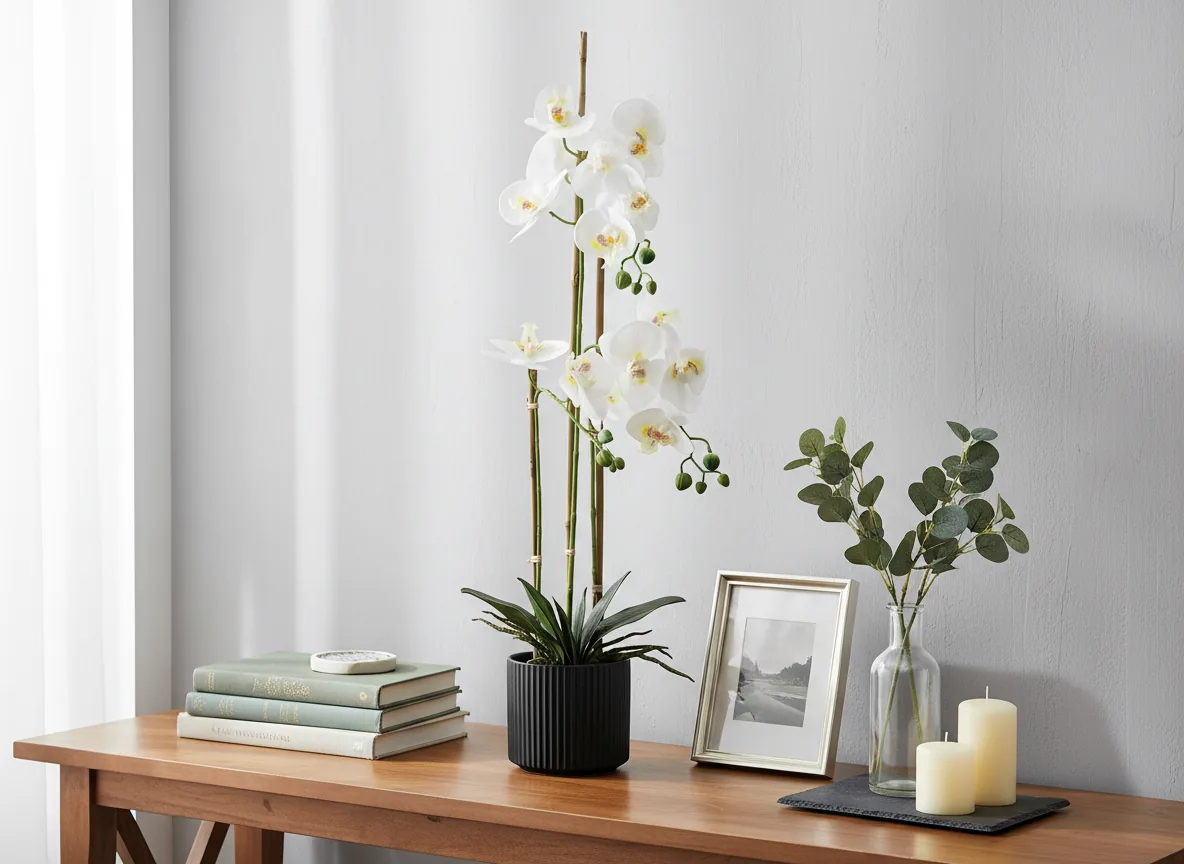 Biela umelá orchidea v kvetináči 77 cm CH-HID4764 - detail 2