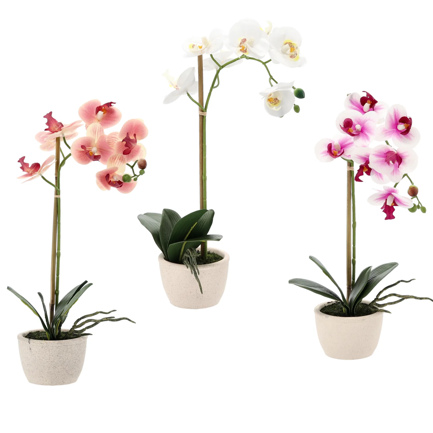 Umelá orchidea v kvetináči 43 cm, mix 3 farieb CH-HID4801