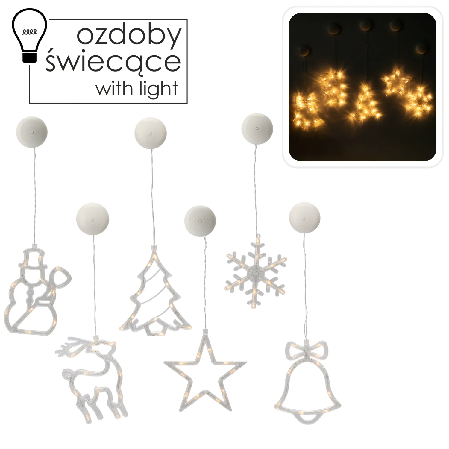 Vianočná LED dekorácia na okno s prísavkou na batérie 10 LED, mix vzorov CH-LED4017 - detail 3