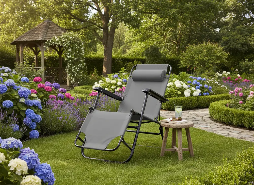 Skladacie záhradné lehátko s opierkou hlavy sivé 153 × 60 × 88 cm CH-LEZ6896