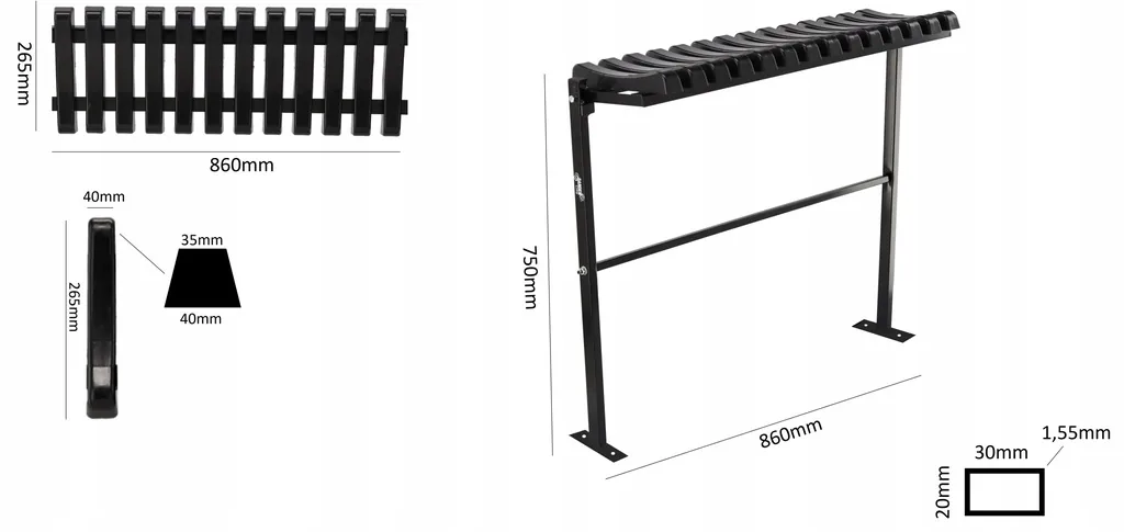 Sklopná cintorínska lavička 86 cm čierna CH-MEB8305 - detail 5