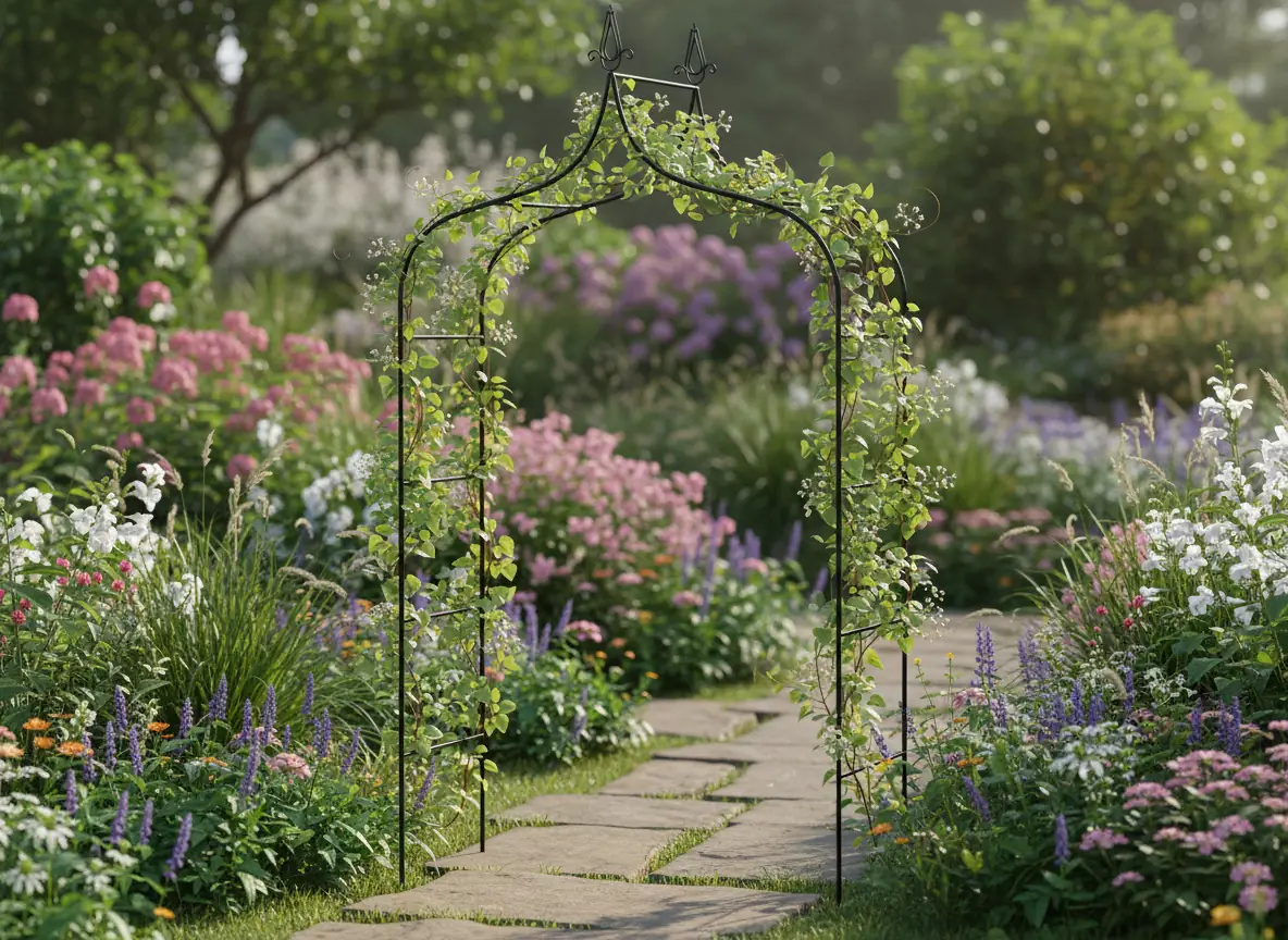 Záhradná pergola na popínavé rastliny 150 × 37 × 240 cm, kovová, čierna, s kotvami CH-PERG-N6078 - detail 2