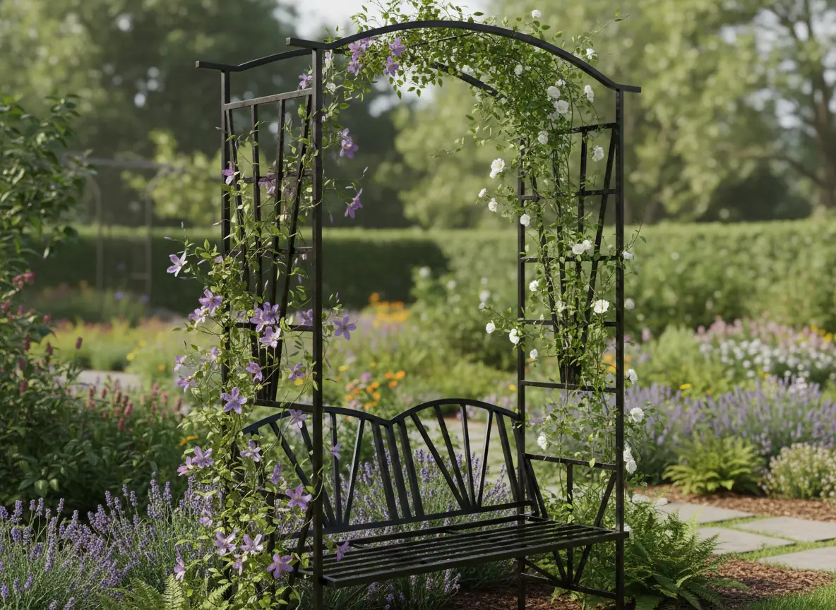 Záhradná pergola s lavičkou na popínavé rastliny 114 x 45 x 208 cm CH-PERG-N6085