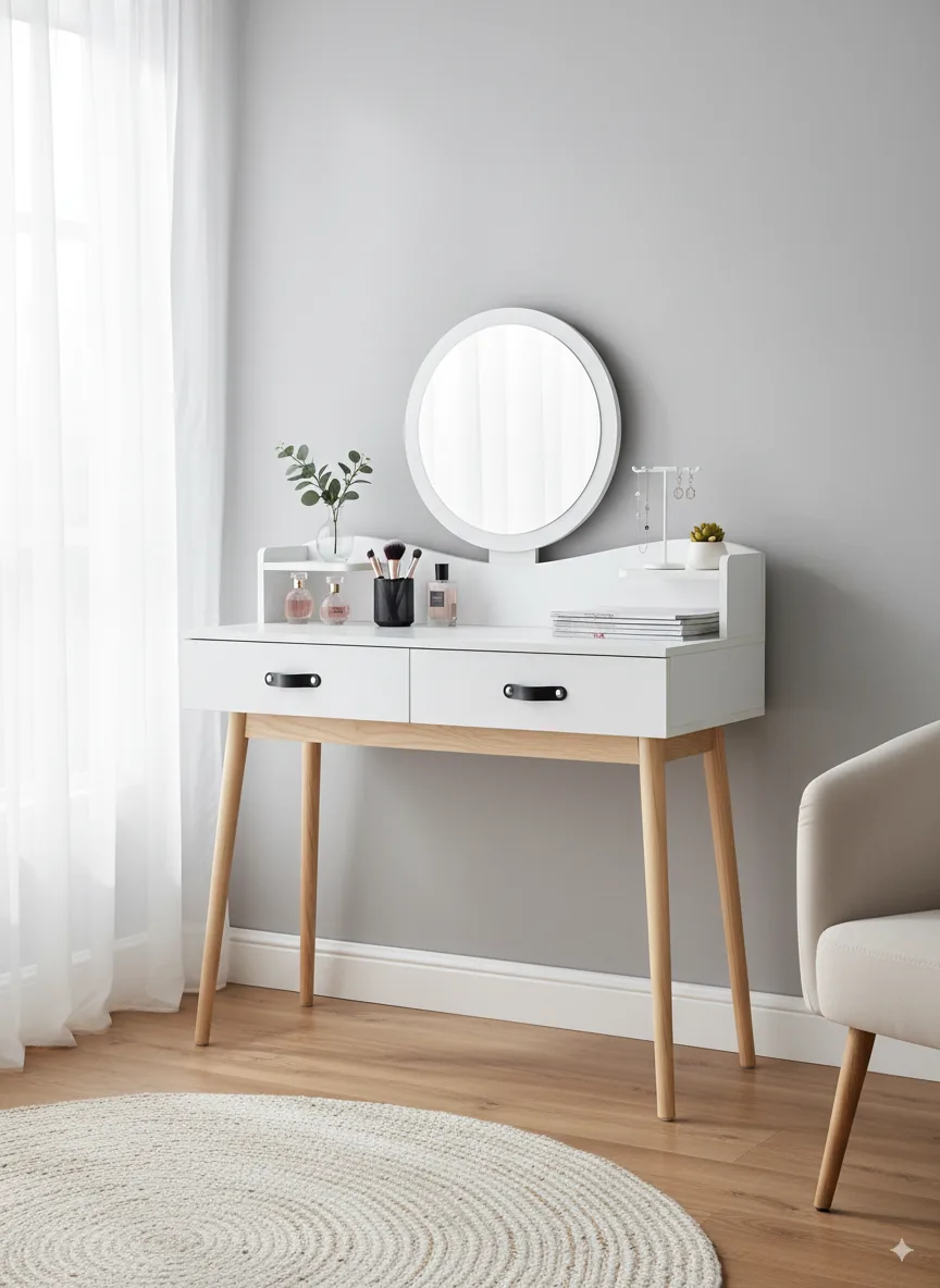 Toaletný stolík so zrkadlom biely 100 × 40 × 139 cm CH-PHO1602