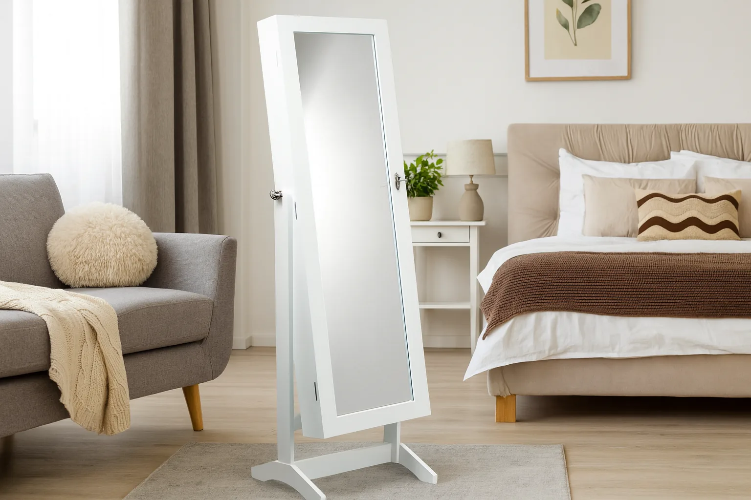 Šperkovnica so zrkadlom Grand biela 41,5 × 36,5 × 147 cm CH-PHO5782