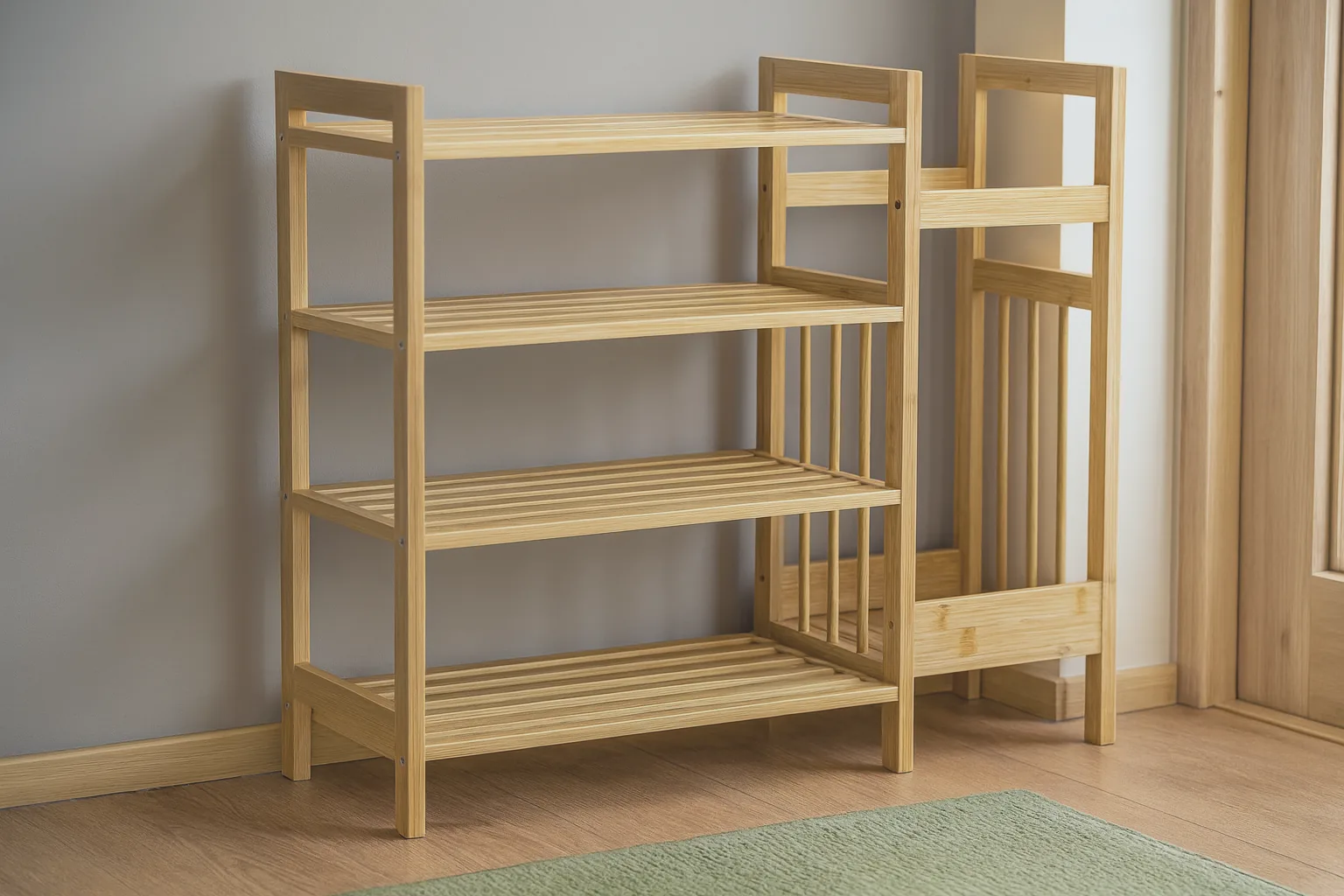 Bambusový botník so 4 policami a stojanom na dáždniky 73,5 × 28 × 66 cm CH-PHO7001