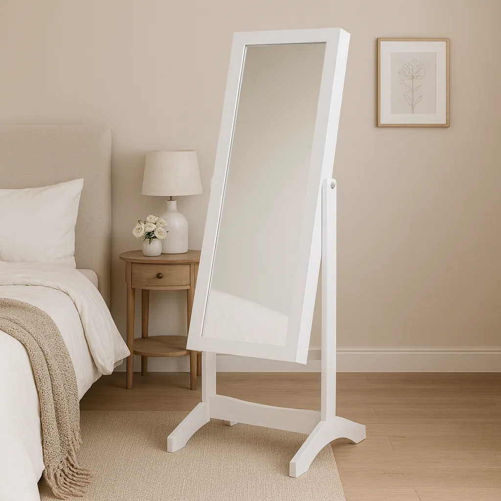 Skrinka na šperky so zrkadlom biela 34 × 35,5 × 120 cm CH-PHO8119